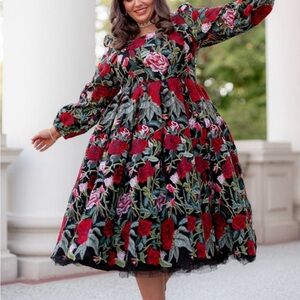 JessaKae Floral Long Sleeve Dress - Red and Pink